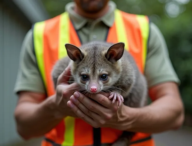 Animal handler safely recovering a deceased possum in Berwick
