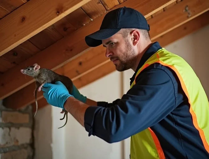 Technician inspecting a roof cavity for a dead rat in Berwick
